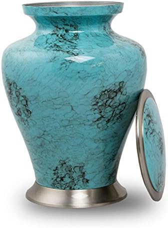 Спомен -обележја на Онјурлд Гленвуд мермерна бронзена кремација Урна - Голема - има до 200 кубни инчи пепел - тиркизни сини метални урни