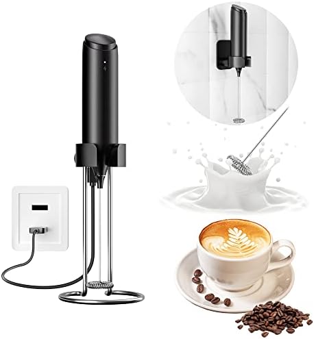 Milk Frother Handheld, Bgfox Drink Mixer Electric Randhled со штанд од не'рѓосувачки челик, forthgable forther за кафе за капучино,