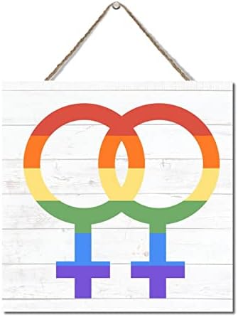 Фарма куќа Декор за спална соба ЛГБТ лезбејски виножито гордост Loveубов виси знак 12x12in виножито геј родова дрво плакети