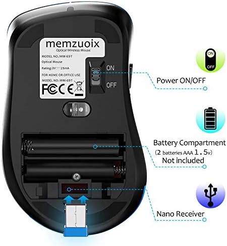 memzuoix 2.4 G Безжичен Глушец, 1200 Dpi Компјутерски Глувци Безжичен Безжичен Глушец СО USB Приемник, Пренослив БЕЗЖИЧЕН USB ГЛУШЕЦ Со Батерии