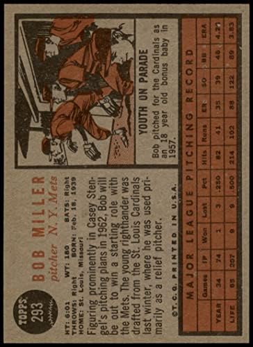 1962 Топпс 293 Боб Милер Newујорк Метс екс/МТ+ Метс