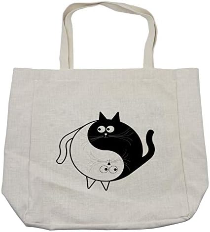 Амбесон Јинг Јанг Торба за купување, мачки гушкање со единство ying yang знак цртан филм животни feng shui, еко-пријателска торба за еднократна употреба за намирници плажа ?