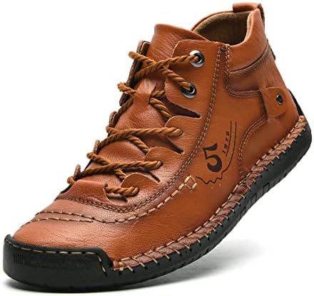 Alcubieree Mens Casual Leather Shoes Fools Fookle Chukka Чизми се лизгаат на лесни лекари на средниот дел од врвот за возење чевли за