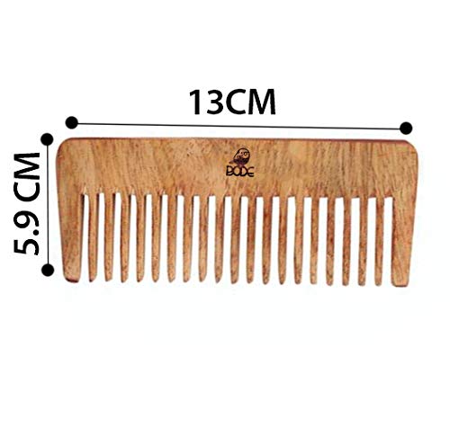 Bode-Hand изработено природно чисто чисто дрво чешел Широк заб од дрвена коса за раст на косата за жени и мажи