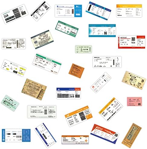 55 парчиња налепници на авиокомпанија налепници за пансиони билети за винил налепници, забавни разнобојни водоотпорни декларации за