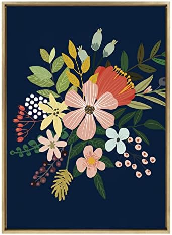 Кејт и Лорел Силви МЦ 481 Флоралис Ц Рамнувана платно Wallидна уметност од Миа Шаро, 28х38 злато, сино цветна уметничка wallидна декор