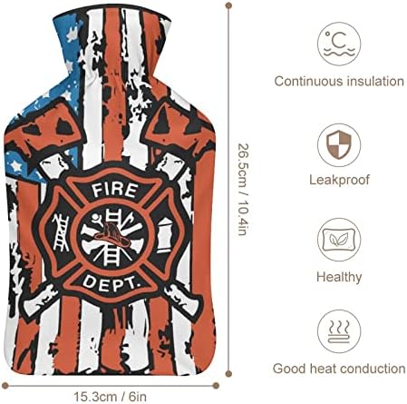 Американско знаме пожарникар шише со топла вода со мека кадифен покрив топла гумена вода торба за вбризгување 1000 ml