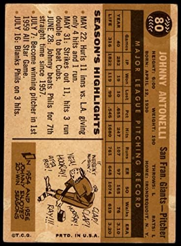 1960 Топпс 80 Johnони Антонели Сан Франциско гиганти Дин картички 2 - Добри гиганти