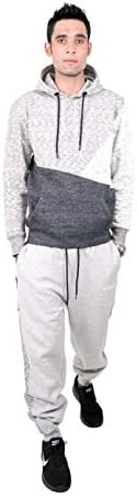 Машка машка манжетна тренерка со качулка со качулка со качулка, горниот дно, џогер, контраст панел целосен сет