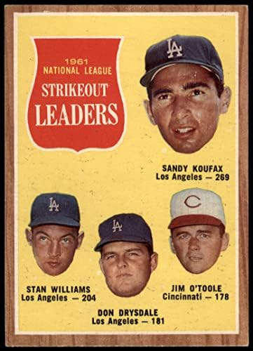 1962 Топпи 60 НЛ лидери на штрајкот Сенди Куфакс / Дон Драјсдејл / Стен Вилијамс / Jimим О'Тул Доџерс / Црвените Дин картички