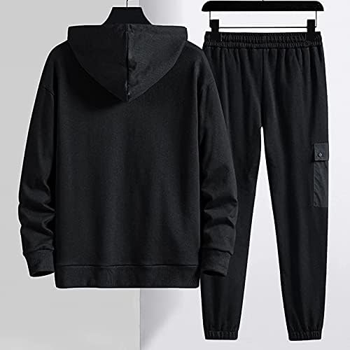 WPYYI Пролет есенски мулти-џебови плус големина Tranksuit Men Men Streetwear Pullover Hoodie+Панталони 2 парчиња сет