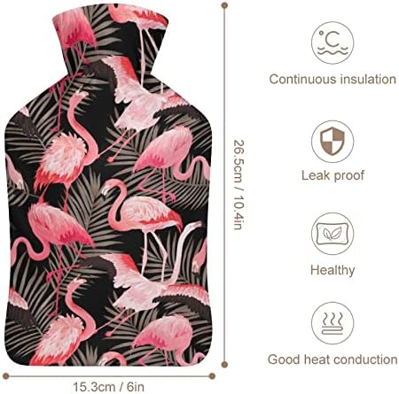 Шише со топла вода од тропска фламинго птица со мека покривка 1L голема класична потопла торба за нозе на рамо на вратот на вратот