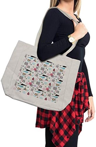 Апсектна апстрактна торба за купување, геометриски состав во коцки во стилот на Мемфис, хексагони Триаголници и стрели модерни, еколошки
