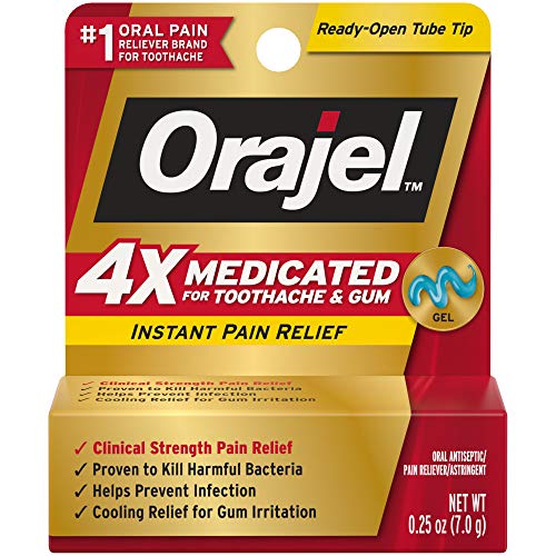 Orajel 4x за забоболка и болка во гума за џвакање, силна цевка за гел, без боја, 0,25 унца