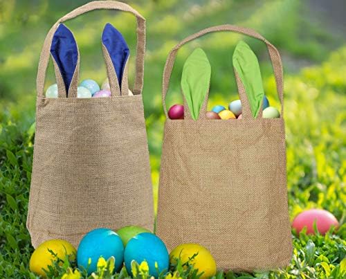 Кефан 6 пакуваат торби за велигденски зајаче Велигденски зајаче корпи од јута бурлап зајаче уво торбички торбички