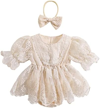Bemeyourbbs симпатична облека за девојче девојче руфла краток ракав чипка ромпер фустан новороденче бохо летна облека