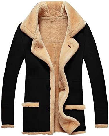 Uofoco преголема излегување од зимска јакна мажи обични јакна со долг ракав лапел топло руно удобно копчиња цврста јакна