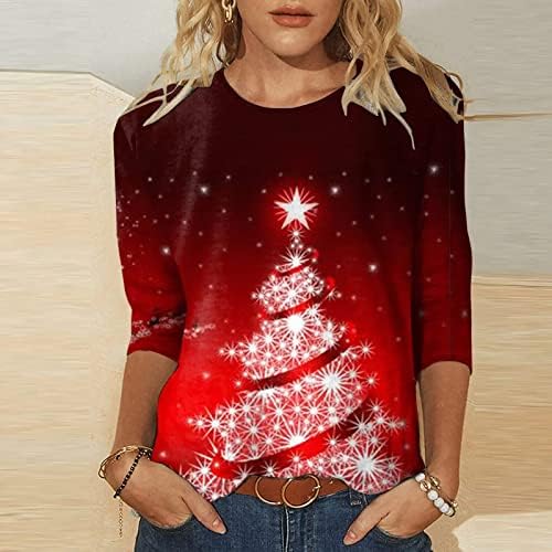 lcziwo жени Божиќна маичка весела и светла графичка принт со долги ракави врвови маички случајни симпатични 3/4 кошули со ракави