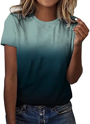 Adpan женски дневно лето печатење o врат резервоарот врвови со кратки ракави кошули за тренингот случајни лабави маички спандекс т жени