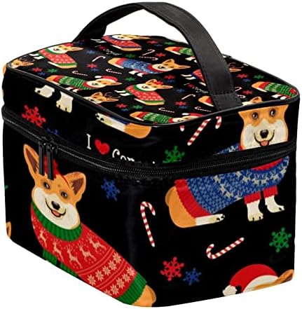 Топло Божиќ Љубов Корги Куче Шминка Торби Преносни Патување Двоен Патент Козметичка Торба