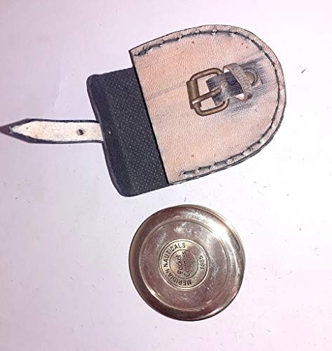 Меридијан наутички џеб компас 1885 година со кожен случај месинг, стакло, кожа