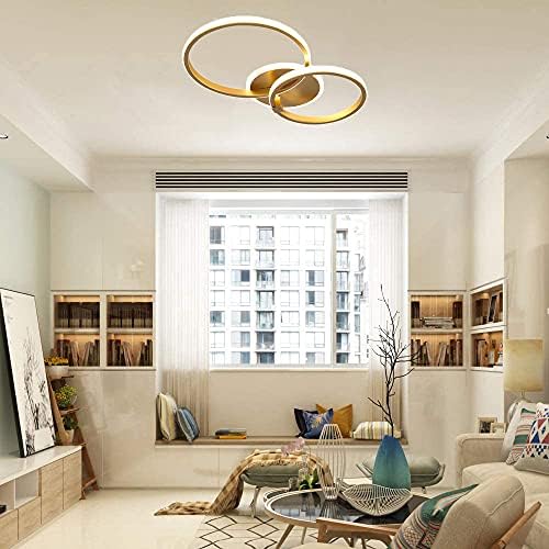 Becailyer модерна LED таванска ламба, 40W Flush Mount Failing Light со два прстен круг, златен акрилен лустер светлосни тела за дневна соба кујна за спална соба, 6000k ладно бело