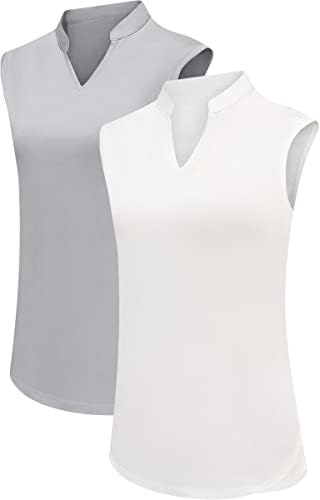 Trendimax жени 2 пакувања кошули за голф без ракави V вратот тенис Поло кошула Брза сув атлетски резервоар за вежбање на врвови