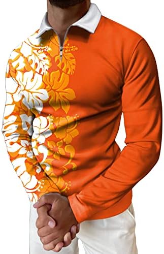 XXBR машки поло маици со долги ракави патент јака голф врвови паѓаат тенок фит мускулен цветен обичен спортски тениски маица маица