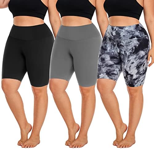 Здраво Clasmix 3 пакет плус големина Бикер шорцеви за жени високи половини кои не се гледаат преку тренингот Супер меки црни јога шорцеви