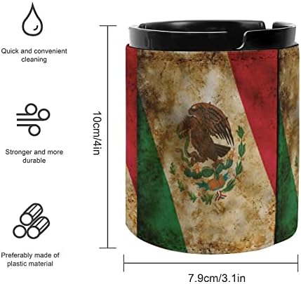 Ретро Мексико знаме Премиум кожа од пепел во тркалезна цигари Десктоп пушење фиока за пепел за автомобил или употреба на отворено