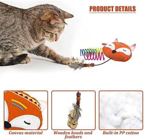 Андикер мачка кадифен играчка, 9 парчиња трајни играчки со пердуви со мачки со еластично јаже и 8 пц