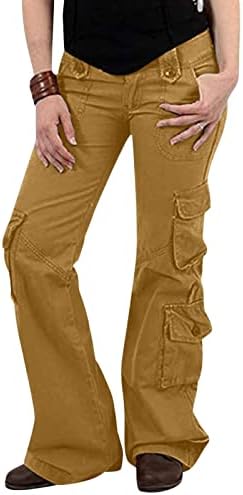 Злови бели карго панталони за жени, женски широки товарни панталони со џебови широки панталони за нозе лабави долги панталони