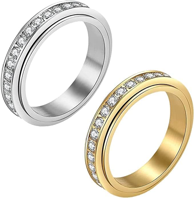 Лиу Јун Виканда Термогеничен Моисанит Спинер прстен, Термогени моисанит Спинер прстен Моисанит Спинер прстен со еден ред, ротирачки прстени со