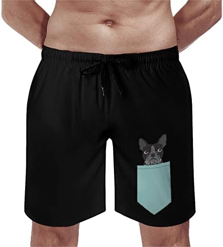 Џеб куче Бостон териер машка плима за пливање Брзи суви шорцеви од плажа со џебови