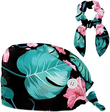 Работно капаче за јојоамој со копчиња жени буфантна капа со еластици лента за коса со една големина естетска тропска цветна палма печатење