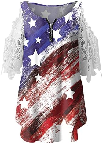 Фудул Американско знаме кошула за жени, женско американско знаме ладно рамо кошула 4-ти јули маица starвездени графички кошули