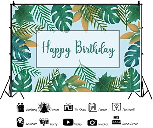Oerju 20x10ft Среќен роденден Фотографија позадина Зелена палма остава тропски растенија позадина џунгла сафари роденденска забава банер бебе