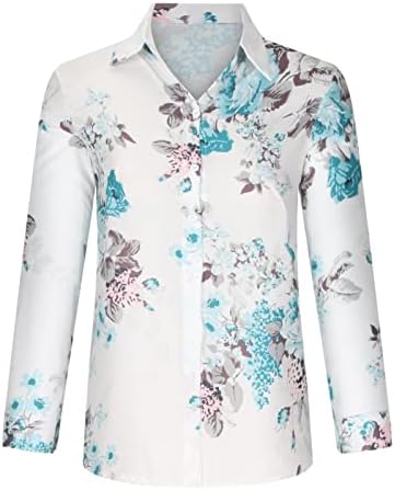Бранч блузи за жени со долг ракав со висок врат спандекс афион цветни графички блузи маички дами 2023 A1