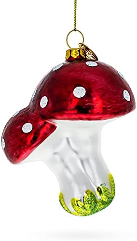Црвен печурки стакло Божиќен украс 4,1 инчи