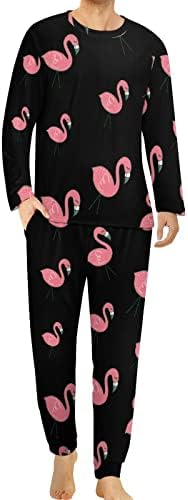 Пинк Фламинго пижами за мажи со долга ракав ноќна облека пријатна дневна облека мека облека за спиење п.ј.