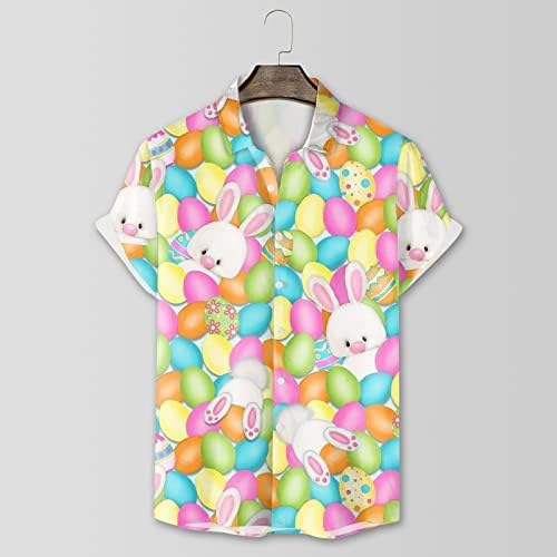 Велигденски кошули за мажи смешни велигденски јајца зајаче морков печатено копче хавајски кошули случајни опуштени вклопувачки маици