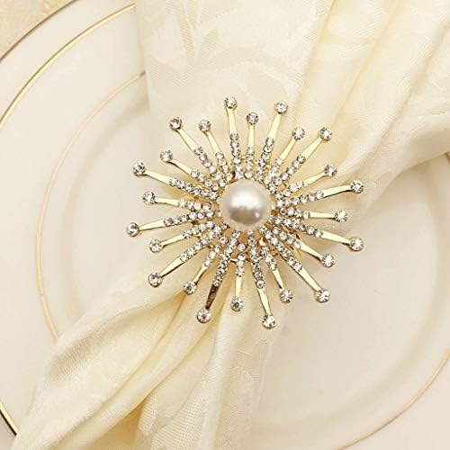 XJJZS 12 парчиња цветни салфетки прстен метал држач за салфетка бисери со брада крштевање злато сребро свадбени подароци за забава