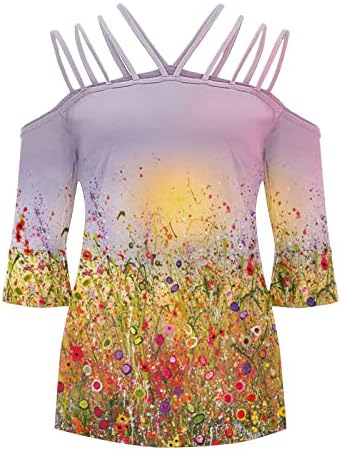 Женска кошула есен лето 2023 облека моден краток ракав v врат памук графички лабава маичка за блуза за жени 03