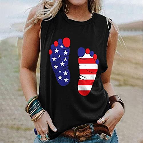QCEMENI симпатични американски резервоар за знамиња за жени за жени летни ракави без ракави на вратот на вратот Ден на независност