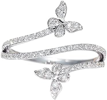 Охрабрување на прилагодлив прстен за завиткување на пеперутка со инспиративен накит CZ за жени девојки сребрена пеперутка прстен