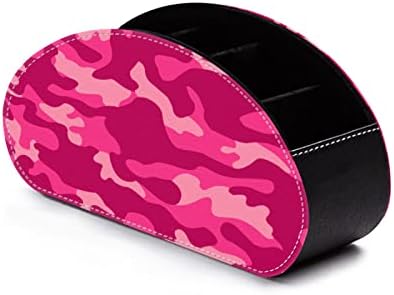 Држач за далечински управувач со розова маскирна розова камуфлажа со 5 оддели PU кожа ТВ далечински кади за складирање биро