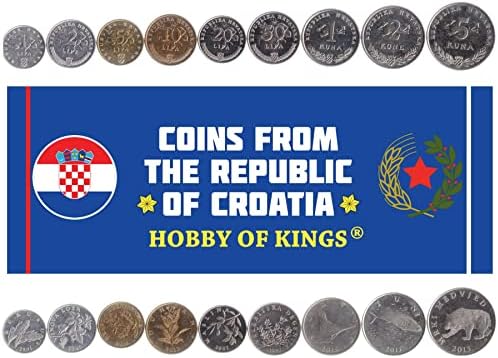 9 Монети Од Хрватска / Хрватска Колекција На Монети 1 2 5 10 20 50 Липа 1 2 5 Куни | Циркулирани 1993-2021 | Мартен | Кафеава