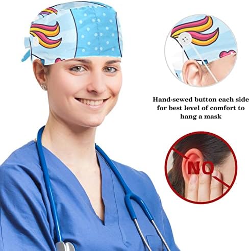 Прилагодливо работно капаче со копче памук џемпери авокадо и џунгла палма лисја розов хирург капа за жени