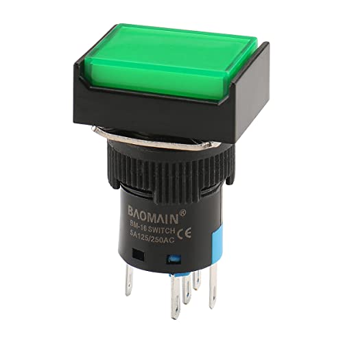 Прекинувач на копчето за притискање на баомаин 16мм моментално 1NO 1NC 24V зелена неонска светлина правоаголник 5 пакет