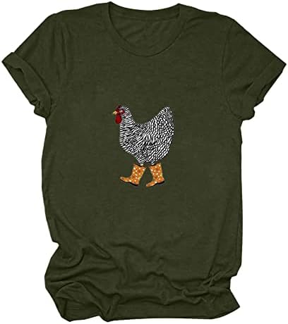 Женски смешни букви печати врвови 2023 мода со кратки ракави маица Добра среќа кошули со пилешко земјоделци